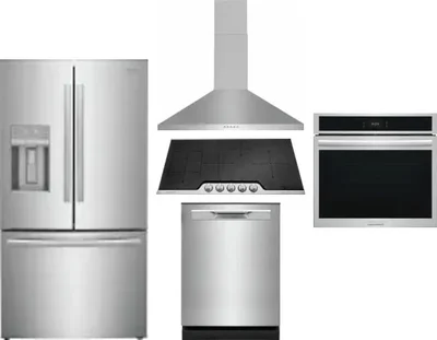 5 Piece Package Includes Refrigerator, Cooktop, Wall Oven, Hood And Dishwasher