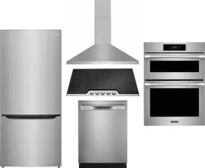 5 Piece Package Includes Refrigerator, Cooktop, Wall Oven, Hood And Dishwasher