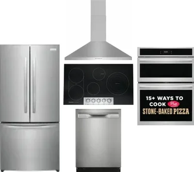 5 Piece Package Includes Refrigerator, Cooktop, Wall Oven, Hood And Dishwasher