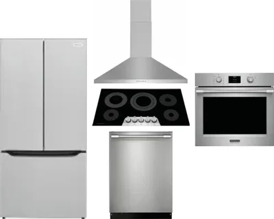 5 Piece Package Includes Refrigerator, Cooktop, Wall Oven, Hood And Dishwasher