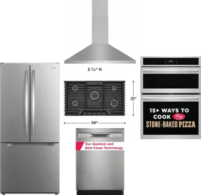 5 Piece Package Includes Refrigerator, Cooktop, Wall Oven, Hood And Dishwasher