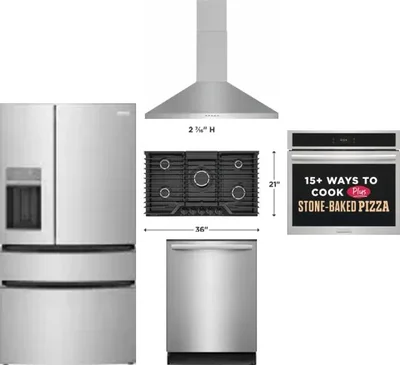 5 Piece Package Includes Refrigerator, Cooktop, Wall Oven, Hood And Dishwasher