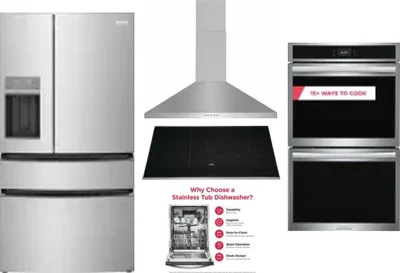 5 Piece Package Includes Refrigerator, Cooktop, Wall Oven, Hood And Dishwasher