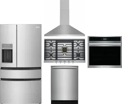 5 Piece Package Includes Refrigerator, Cooktop, Wall Oven, Hood And Dishwasher