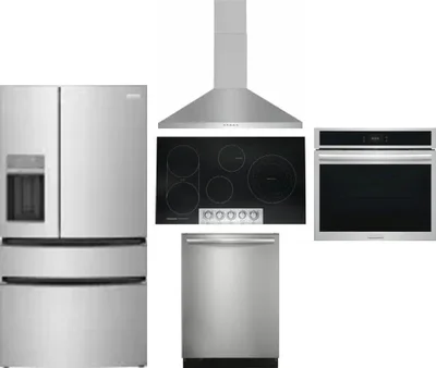 5 Piece Package Includes Refrigerator, Cooktop, Wall Oven, Hood And Dishwasher