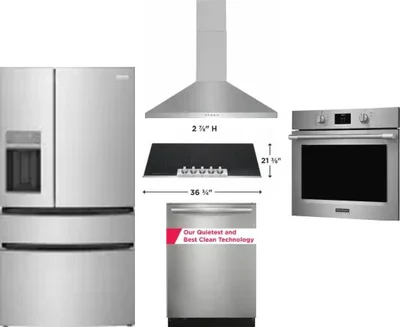 5 Piece Package Includes Refrigerator, Cooktop, Wall Oven, Hood And Dishwasher