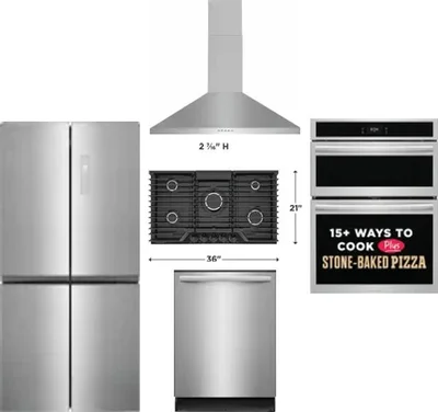 5 Piece Package Includes Refrigerator, Cooktop, Wall Oven, Hood And Dishwasher