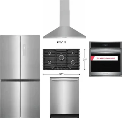 5 Piece Package Includes Refrigerator, Cooktop, Wall Oven, Hood And Dishwasher