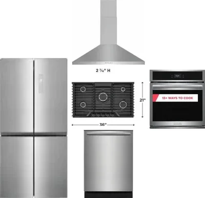 5 Piece Package Includes Refrigerator, Cooktop, Wall Oven, Hood And Dishwasher