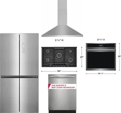 5 Piece Package Includes Refrigerator, Cooktop, Wall Oven, Hood And Dishwasher