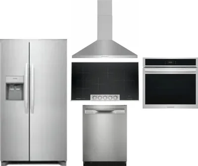 5 Piece Package Includes Refrigerator, Cooktop, Wall Oven, Hood And Dishwasher