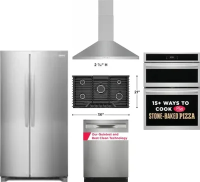 5 Piece Package Includes Refrigerator, Cooktop, Wall Oven, Hood And Dishwasher