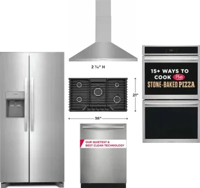 5 Piece Package Includes Refrigerator, Cooktop, Wall Oven, Hood And Dishwasher