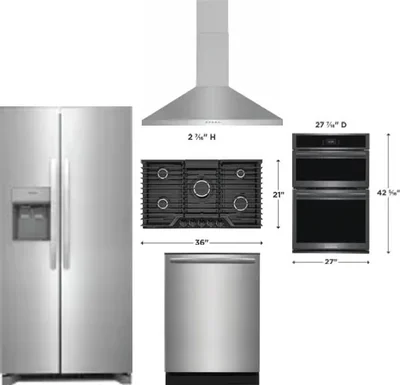 5 Piece Package Includes Refrigerator, Cooktop, Wall Oven, Hood And Dishwasher