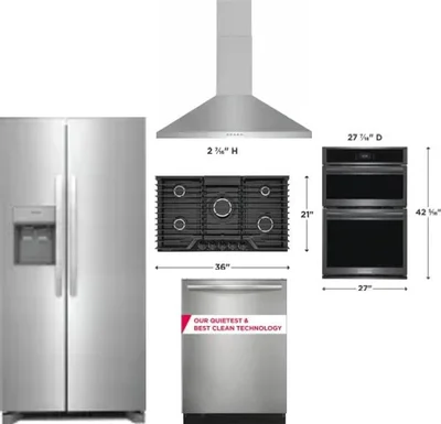 5 Piece Package Includes Refrigerator, Cooktop, Wall Oven, Hood And Dishwasher