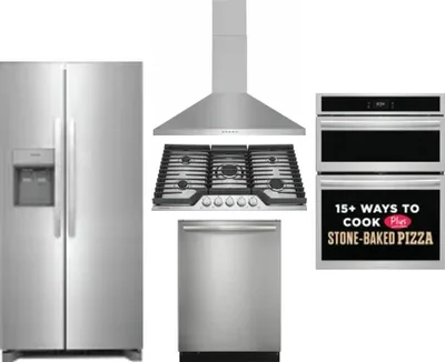5 Piece Package Includes Refrigerator, Cooktop, Wall Oven, Hood And Dishwasher