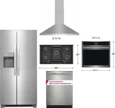 5 Piece Package Includes Refrigerator, Cooktop, Wall Oven, Hood And Dishwasher