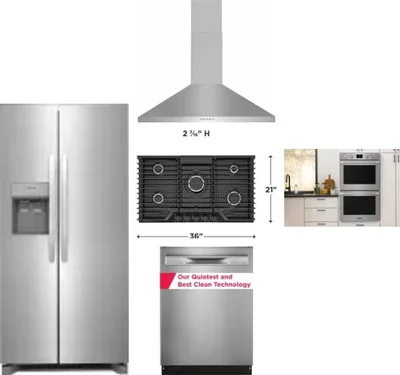 5 Piece Package Includes Refrigerator, Cooktop, Wall Oven, Hood And Dishwasher
