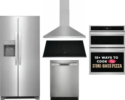 5 Piece Package Includes Refrigerator, Cooktop, Wall Oven, Hood And Dishwasher