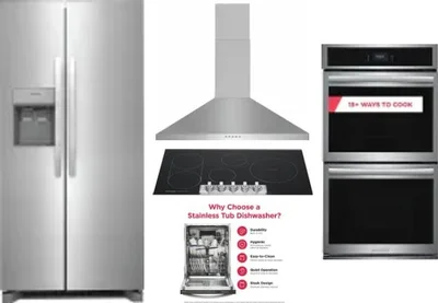 5 Piece Package Includes Refrigerator, Cooktop, Wall Oven, Hood And Dishwasher