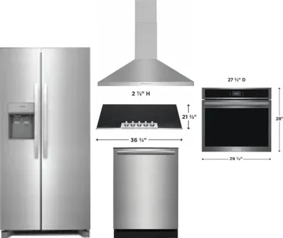 5 Piece Package Includes Refrigerator, Cooktop, Wall Oven, Hood And Dishwasher
