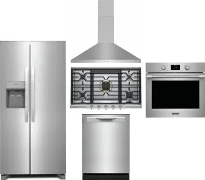 5 Piece Package Includes Refrigerator, Cooktop, Wall Oven, Hood And Dishwasher