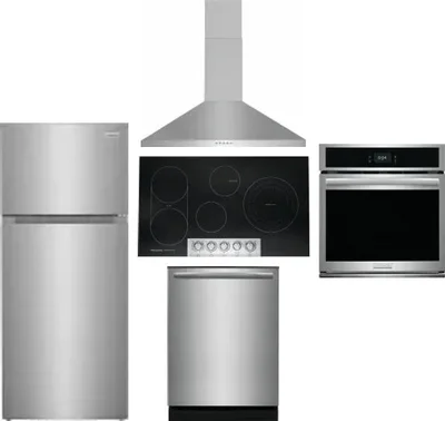 5 Piece Package Includes Refrigerator, Cooktop, Wall Oven, Hood And Dishwasher