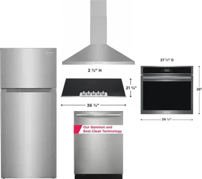 5 Piece Package Includes Refrigerator, Cooktop, Wall Oven, Hood And Dishwasher