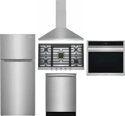 5 Piece Package Includes Refrigerator, Cooktop, Wall Oven, Hood And Dishwasher