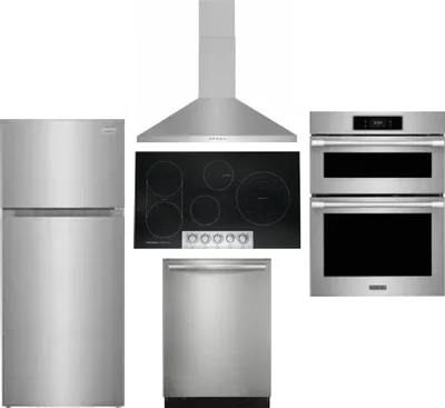 5 Piece Package Includes Refrigerator, Cooktop, Wall Oven, Hood And Dishwasher