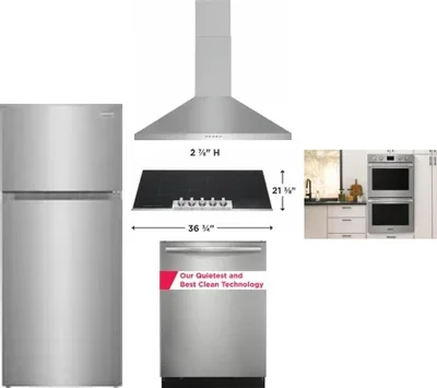 5 Piece Package Includes Refrigerator, Cooktop, Wall Oven, Hood And Dishwasher