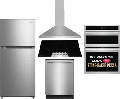 5 Piece Package Includes Refrigerator, Cooktop, Wall Oven, Hood And Dishwasher