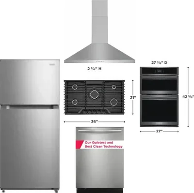 5 Piece Package Includes Refrigerator, Cooktop, Wall Oven, Hood And Dishwasher