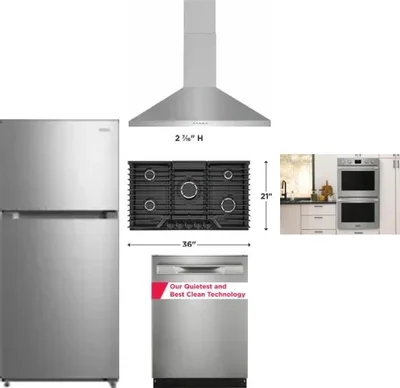 5 Piece Package Includes Refrigerator, Cooktop, Wall Oven, Hood And Dishwasher
