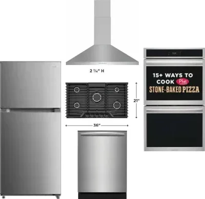 5 Piece Package Includes Refrigerator, Cooktop, Wall Oven, Hood And Dishwasher