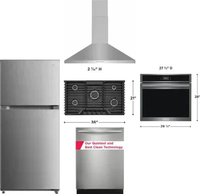 5 Piece Package Includes Refrigerator, Cooktop, Wall Oven, Hood And Dishwasher