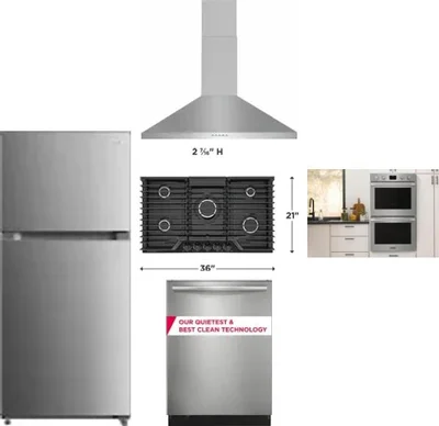 5 Piece Package Includes Refrigerator, Cooktop, Wall Oven, Hood And Dishwasher