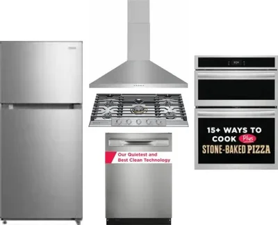 5 Piece Package Includes Refrigerator, Cooktop, Wall Oven, Hood And Dishwasher