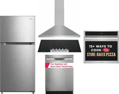 5 Piece Package Includes Refrigerator, Cooktop, Wall Oven, Hood And Dishwasher