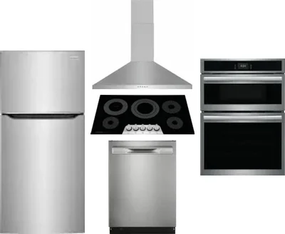 5 Piece Package Includes Refrigerator, Cooktop, Wall Oven, Hood And Dishwasher