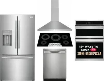5 Piece Package Includes Refrigerator, Cooktop, Wall Oven, Hood And Dishwasher