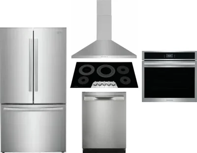 5 Piece Package Includes Refrigerator, Cooktop, Wall Oven, Hood And Dishwasher