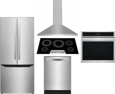 5 Piece Package Includes Refrigerator, Cooktop, Wall Oven, Hood And Dishwasher