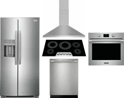 5 Piece Package Includes Refrigerator, Cooktop, Wall Oven, Hood And Dishwasher