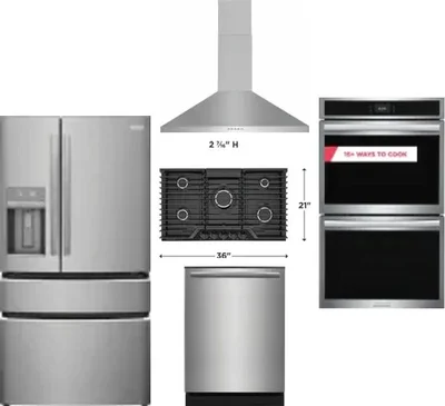 5 Piece Package Includes Refrigerator, Cooktop, Wall Oven, Hood And Dishwasher