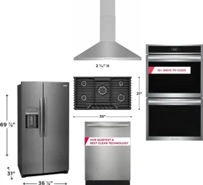 5 Piece Package Includes Refrigerator, Cooktop, Wall Oven, Hood And Dishwasher