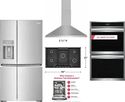 5 Piece Package Includes Refrigerator, Cooktop, Wall Oven, Hood And Dishwasher