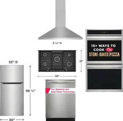 5 Piece Package Includes Refrigerator, Cooktop, Wall Oven, Hood And Dishwasher