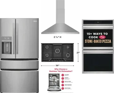5 Piece Package Includes Refrigerator, Cooktop, Wall Oven, Hood And Dishwasher