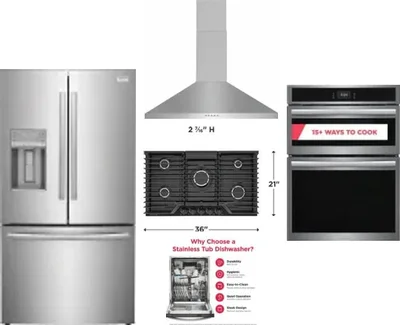 5 Piece Package Includes Refrigerator, Cooktop, Wall Oven, Hood And Dishwasher